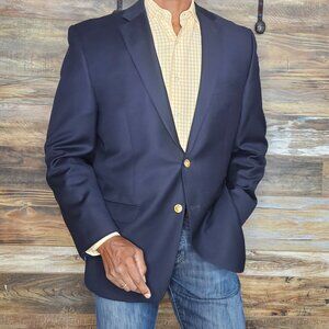 Ralph Lauren Navy Blue 100% Wool Gold Crested Buttons Blazer Jacket 42R
